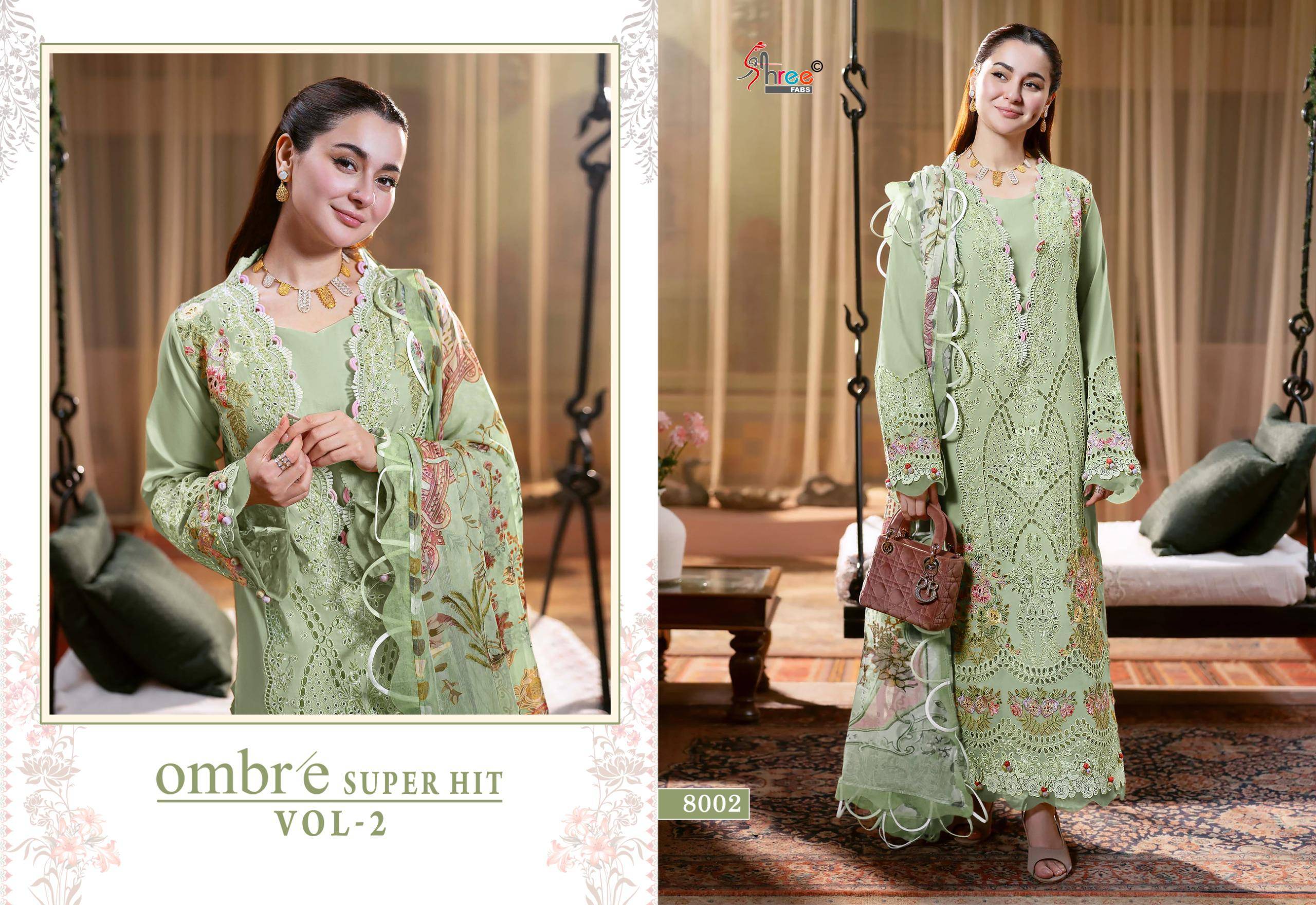  OMBRE SUPER HIT VOL-2 BY Shree Fabs 8001 TO 8006 SERIES Pakistani Stylish Embroidered Pure cotton Dresses At Wholesale Price